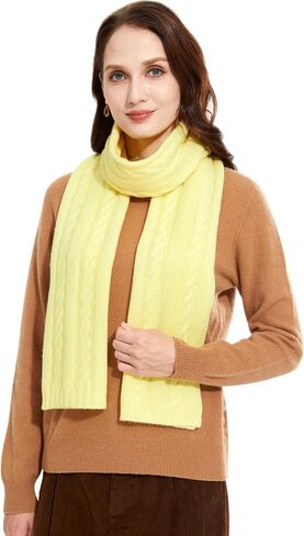 Soft Warm 100% Cashmere Scarf for Women Lightweight Luxury Cable Stitch Scarves Yellow in Saudi Arabia
