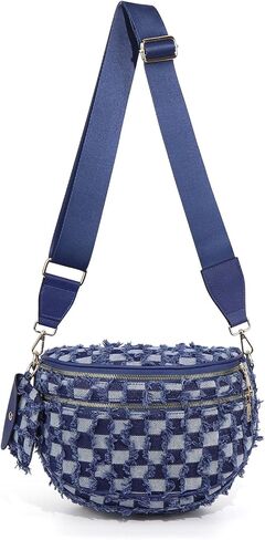 Checkered Crossbody Bum Bags for Women Denim Checkered Bag with Small Purse Checkerboard Crossbody Bags in Saudi Arabia