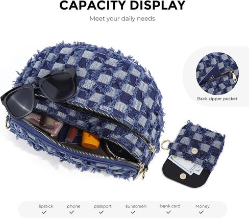 Checkered Crossbody Bum Bags for Women Denim Checkered Bag with Small Purse Checkerboard Crossbody Bags in Saudi Arabia