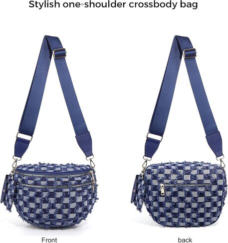 Checkered Crossbody Bum Bags for Women Denim Checkered Bag with Small Purse Checkerboard Crossbody Bags in Saudi Arabia