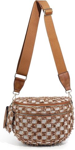 Checkered Crossbody Bum Bags for Women Denim Checkered Bag with Small Purse Checkerboard Crossbody Bags in Saudi Arabia
