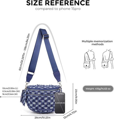 Checkered Crossbody Bum Bags for Women Denim Checkered Bag with Small Purse Checkerboard Crossbody Bags in Saudi Arabia