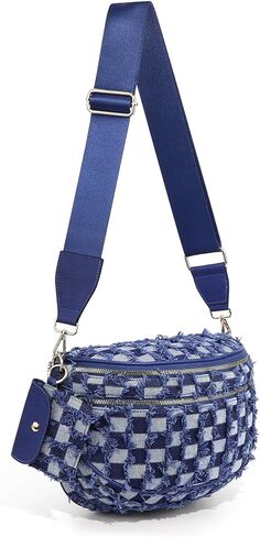 Checkered Crossbody Bum Bags for Women Denim Checkered Bag with Small Purse Checkerboard Crossbody Bags in Saudi Arabia