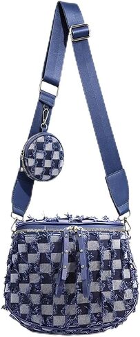 Checkered Crossbody Bum Bags for Women Denim Checkered Bag with Small Purse Checkerboard Crossbody Bags in Saudi Arabia