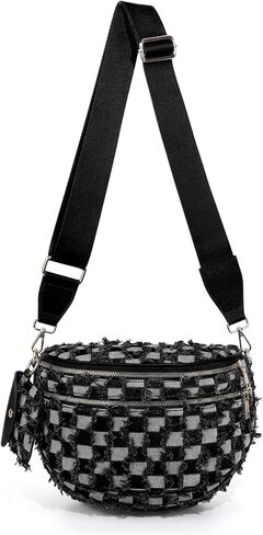 Checkered Crossbody Bum Bags for Women Denim Checkered Bag with Small Purse Checkerboard Crossbody Bags in Saudi Arabia