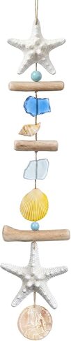 JHGORGEOUS Coastal Wall Decor Beach Wall Art Handcrafted with Driftwood,Starfish,Conch,Seaglass & Seashells, Ocean Nautical Wall Hanging for Beach Bedroom, Bathroom, Living Room & Dorm Coastal Decor(Green- Conch) in Saudi Arabia