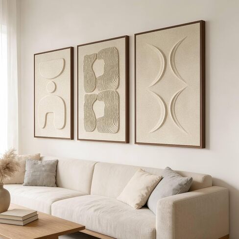 Large 3D Textured Wall Art for Living Room, Set of 3 Wabi Sabi Abstract Sandstone Relief Artwork with Solid Catalpa Wood Frame, Minimalist Triptych Pictures for Hallway Entryway, Sand Beige, 24x36 In in Saudi Arabia