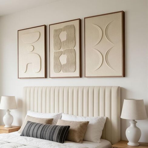 Large 3D Textured Wall Art for Living Room, Set of 3 Wabi Sabi Abstract Sandstone Relief Artwork with Solid Catalpa Wood Frame, Minimalist Triptych Pictures for Hallway Entryway, Sand Beige, 24x36 In in Saudi Arabia