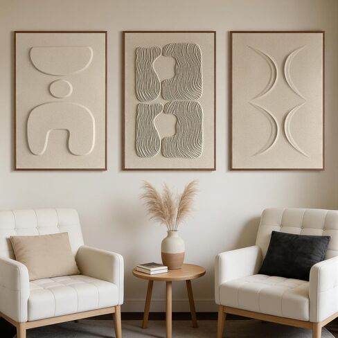 Large 3D Textured Wall Art for Living Room, Set of 3 Wabi Sabi Abstract Sandstone Relief Artwork with Solid Catalpa Wood Frame, Minimalist Triptych Pictures for Hallway Entryway, Sand Beige, 24x36 In in Saudi Arabia