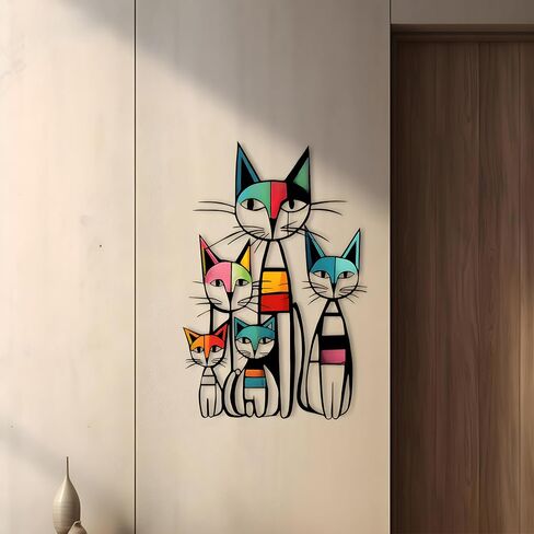 Gcdaxour Cat Wall Art Decor Metal Iron Wall Sculptures Decor Gifts for Cat Lovers Colorful Unique Retro Mid Century Cats Sign for Living Room Bedroom Home Office Decor in Saudi Arabia