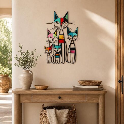 Gcdaxour Cat Wall Art Decor Metal Iron Wall Sculptures Decor Gifts for Cat Lovers Colorful Unique Retro Mid Century Cats Sign for Living Room Bedroom Home Office Decor in Saudi Arabia