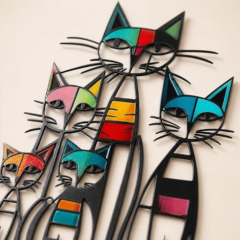 Gcdaxour Cat Wall Art Decor Metal Iron Wall Sculptures Decor Gifts for Cat Lovers Colorful Unique Retro Mid Century Cats Sign for Living Room Bedroom Home Office Decor in Saudi Arabia