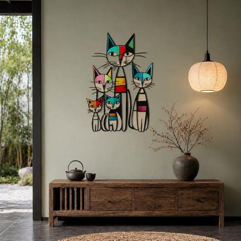 Gcdaxour Cat Wall Art Decor Metal Iron Wall Sculptures Decor Gifts for Cat Lovers Colorful Unique Retro Mid Century Cats Sign for Living Room Bedroom Home Office Decor in Saudi Arabia