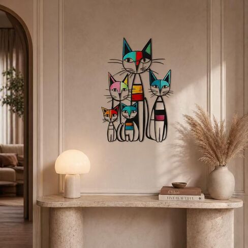 Gcdaxour Cat Wall Art Decor Metal Iron Wall Sculptures Decor Gifts for Cat Lovers Colorful Unique Retro Mid Century Cats Sign for Living Room Bedroom Home Office Decor in Saudi Arabia
