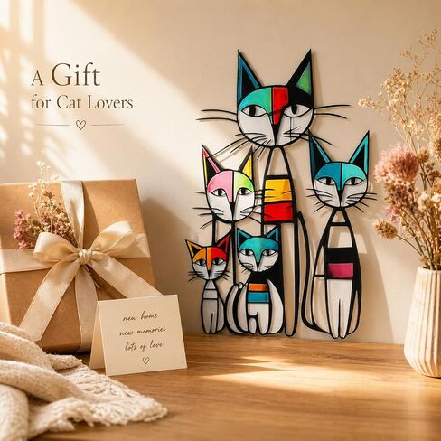 Gcdaxour Cat Wall Art Decor Metal Iron Wall Sculptures Decor Gifts for Cat Lovers Colorful Unique Retro Mid Century Cats Sign for Living Room Bedroom Home Office Decor in Saudi Arabia