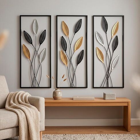 Large Framed Tree of Life Metal Wall Art Set of 3 – Modern Minimalist Black Metal Wall Decor for Living Room, Bedroom & Office – Luxury Accent Wall Panels for Above Bed (Each Panel 11.8 x 27.5 In) in Kuwait