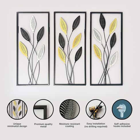 Large Framed Tree of Life Metal Wall Art Set of 3 – Modern Minimalist Black Metal Wall Decor for Living Room, Bedroom & Office – Luxury Accent Wall Panels for Above Bed (Each Panel 11.8 x 27.5 In) in Kuwait