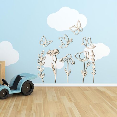 Novabright 9 Pcs Wooden Wildflower Wall Decor Boho Flower Cutout Nursery Decor Floral Sign Decal for Bedroom Living Room in Kuwait