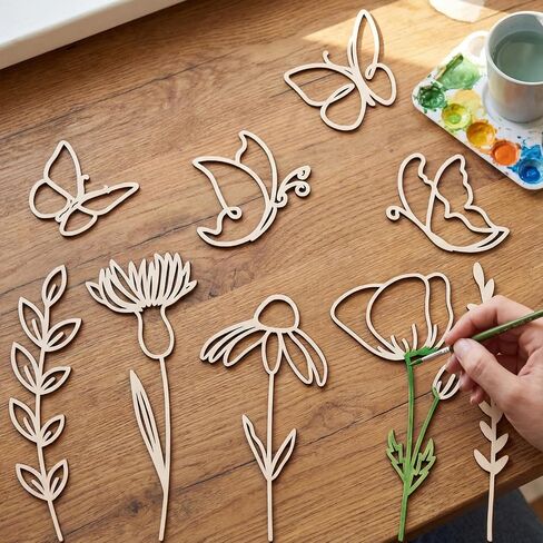 Novabright 9 Pcs Wooden Wildflower Wall Decor Boho Flower Cutout Nursery Decor Floral Sign Decal for Bedroom Living Room in Kuwait