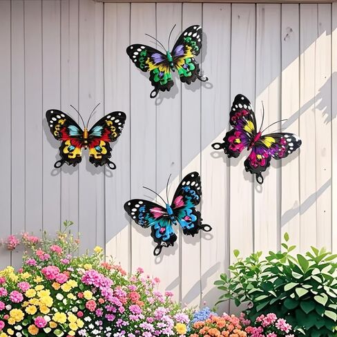 4 Pack Metal Butterfly Decorations, 6.7 in Butterfly Wall Art Sculpture Hanging Decor, Metal Butterflies Outdoor Decor for The Garden, Patio, Fence, Home, and Yard in Kuwait