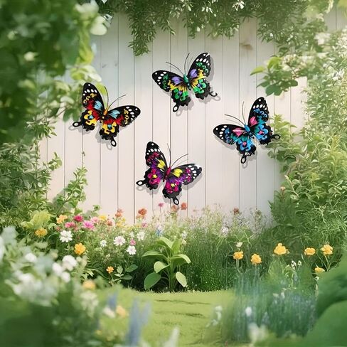 4 Pack Metal Butterfly Decorations, 6.7 in Butterfly Wall Art Sculpture Hanging Decor, Metal Butterflies Outdoor Decor for The Garden, Patio, Fence, Home, and Yard in Kuwait