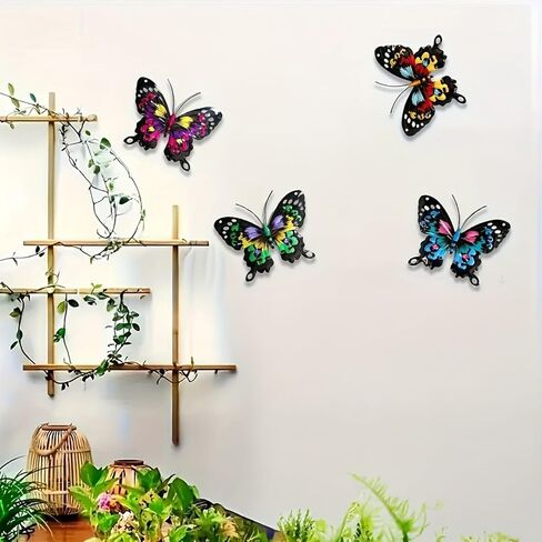 4 Pack Metal Butterfly Decorations, 6.7 in Butterfly Wall Art Sculpture Hanging Decor, Metal Butterflies Outdoor Decor for The Garden, Patio, Fence, Home, and Yard in Kuwait
