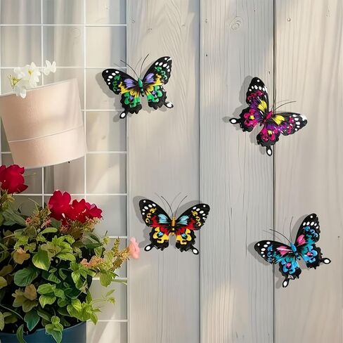 4 Pack Metal Butterfly Decorations, 6.7 in Butterfly Wall Art Sculpture Hanging Decor, Metal Butterflies Outdoor Decor for The Garden, Patio, Fence, Home, and Yard in Kuwait