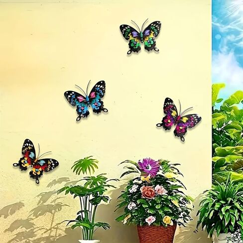 4 Pack Metal Butterfly Decorations, 6.7 in Butterfly Wall Art Sculpture Hanging Decor, Metal Butterflies Outdoor Decor for The Garden, Patio, Fence, Home, and Yard in Kuwait