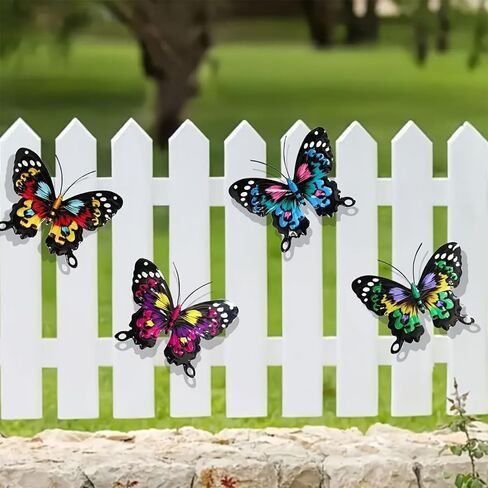 4 Pack Metal Butterfly Decorations, 6.7 in Butterfly Wall Art Sculpture Hanging Decor, Metal Butterflies Outdoor Decor for The Garden, Patio, Fence, Home, and Yard in Kuwait