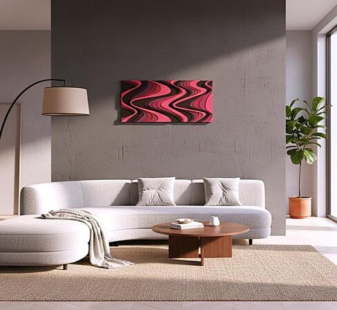 NEODECO Flow - Abstract Layered Wooden Wall Art (Forma, Pink&Burgundy Tones, Medium) in Saudi Arabia