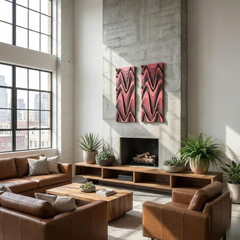 NEODECO Flow - Abstract Layered Wooden Wall Art (Forma, Pink&Burgundy Tones, Medium) in Saudi Arabia