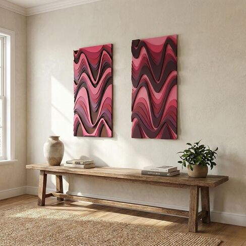 NEODECO Flow - Abstract Layered Wooden Wall Art (Forma, Pink&Burgundy Tones, Medium) in Saudi Arabia