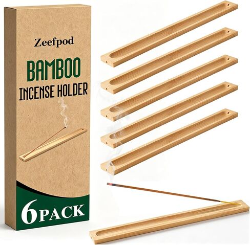6 Pack Bamboo Incense Holders for Sticks, Ash Catcher Design | Compact Design, Space-Saving, Lightweight, Easy Placement, Multi-Room Use, Everyday Convenience in Saudi Arabia