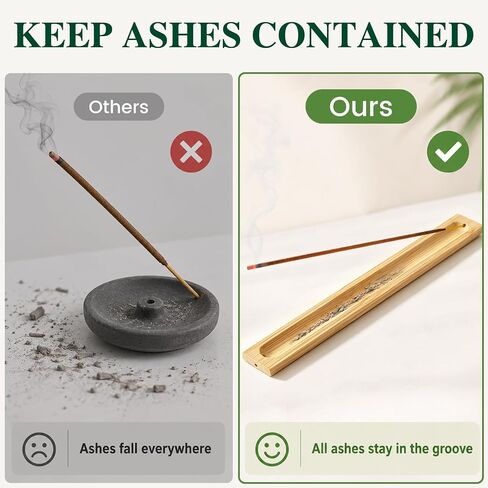6 Pack Bamboo Incense Holders for Sticks, Ash Catcher Design | Compact Design, Space-Saving, Lightweight, Easy Placement, Multi-Room Use, Everyday Convenience in Saudi Arabia