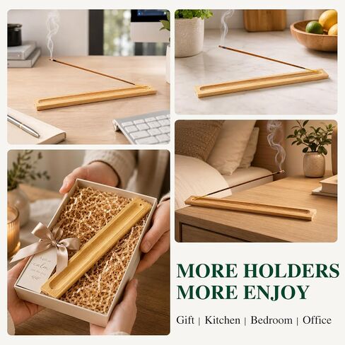 6 Pack Bamboo Incense Holders for Sticks, Ash Catcher Design | Compact Design, Space-Saving, Lightweight, Easy Placement, Multi-Room Use, Everyday Convenience in Saudi Arabia