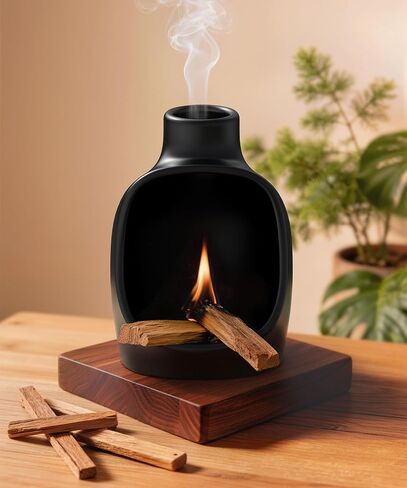 Palo Santo Holder - Modern Chiminea Incense Burner for Yoga, Meditation, and Anxiety Relief - Wood Sticks Dish, Sage Ash Catcher, Smudge Bowl, Cone Burner - Cauldron in Saudi Arabia