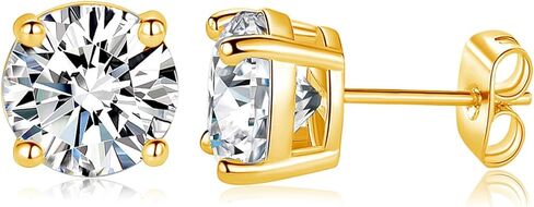 MDFUN 18K White/Yellow Gold Plated Stud Earrings for Men Women 4 Prong Graduated Round Clear Cubic Zirconia Hypoallergenic Earrings Set 3-8MM in Kuwait