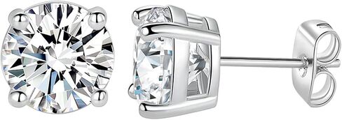 MDFUN 18K White/Yellow Gold Plated Stud Earrings for Men Women 4 Prong Graduated Round Clear Cubic Zirconia Hypoallergenic Earrings Set 3-8MM in Kuwait