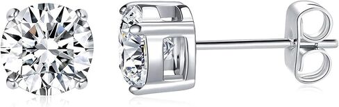 MDFUN 18K White/Yellow Gold Plated Stud Earrings for Men Women 4 Prong Graduated Round Clear Cubic Zirconia Hypoallergenic Earrings Set 3-8MM in Kuwait