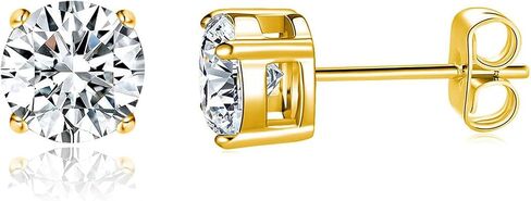 MDFUN 18K White/Yellow Gold Plated Stud Earrings for Men Women 4 Prong Graduated Round Clear Cubic Zirconia Hypoallergenic Earrings Set 3-8MM in Kuwait