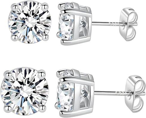 MDFUN 18K White/Yellow Gold Plated Stud Earrings for Men Women 4 Prong Graduated Round Clear Cubic Zirconia Hypoallergenic Earrings Set 3-8MM in Kuwait