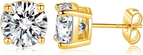 MDFUN 18K White/Yellow Gold Plated Stud Earrings for Men Women 4 Prong Graduated Round Clear Cubic Zirconia Hypoallergenic Earrings Set 3-8MM in Kuwait