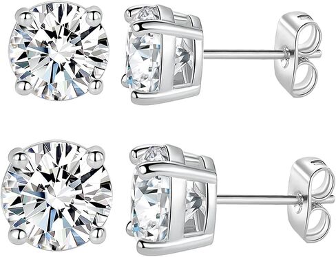 MDFUN 18K White/Yellow Gold Plated Stud Earrings for Men Women 4 Prong Graduated Round Clear Cubic Zirconia Hypoallergenic Earrings Set 3-8MM in Kuwait