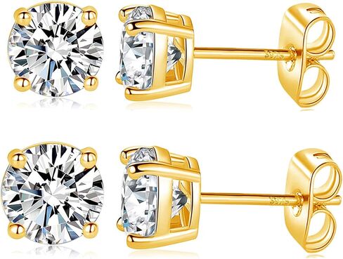 MDFUN 18K White/Yellow Gold Plated Stud Earrings for Men Women 4 Prong Graduated Round Clear Cubic Zirconia Hypoallergenic Earrings Set 3-8MM in Kuwait