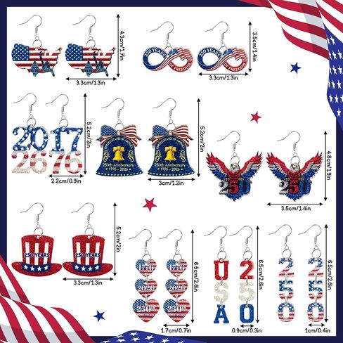 250th Anniversary USA Earrings Set - 9Pcs Patriotic Independence Day American Flag Eagle Acrylic Glitter Earring for 4th of July, American Independence Celebration Accessories for Gifts in Saudi Arabia