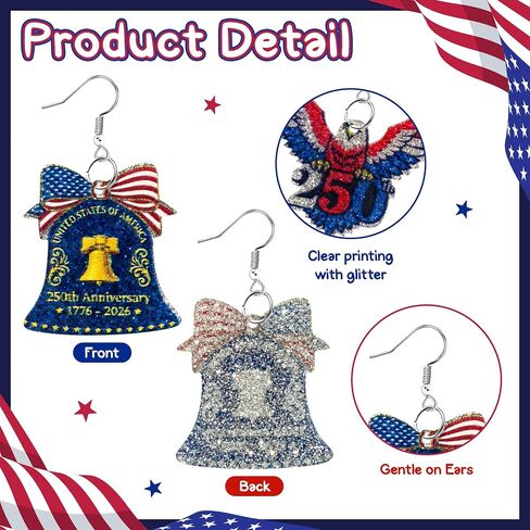 250th Anniversary USA Earrings Set - 9Pcs Patriotic Independence Day American Flag Eagle Acrylic Glitter Earring for 4th of July, American Independence Celebration Accessories for Gifts in Saudi Arabia