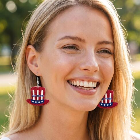 250th Anniversary USA Earrings Set - 9Pcs Patriotic Independence Day American Flag Eagle Acrylic Glitter Earring for 4th of July, American Independence Celebration Accessories for Gifts in Saudi Arabia
