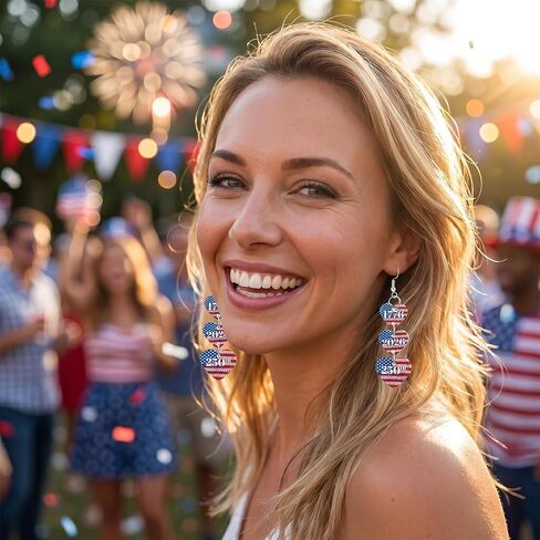 250th Anniversary USA Earrings Set - 9Pcs Patriotic Independence Day American Flag Eagle Acrylic Glitter Earring for 4th of July, American Independence Celebration Accessories for Gifts in Saudi Arabia