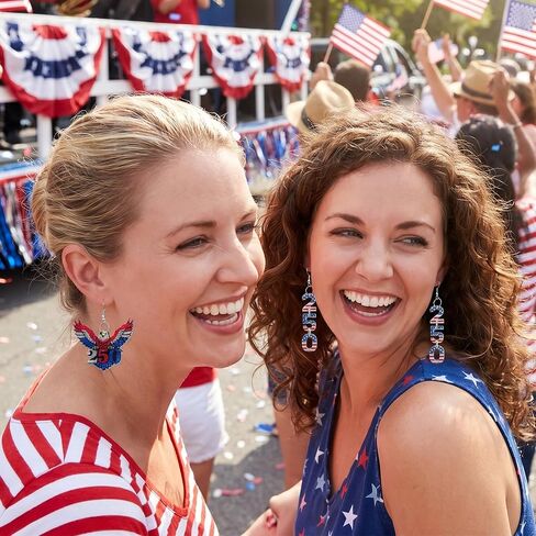 250th Anniversary USA Earrings Set - 9Pcs Patriotic Independence Day American Flag Eagle Acrylic Glitter Earring for 4th of July, American Independence Celebration Accessories for Gifts in Saudi Arabia
