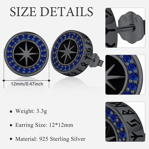 Odinstone Men Stud Earrings Sterling Silver Vikings Celtic Earrings Nordic Runes Jewelry Hypoallergenic Stylish Hip Hop Earring for Men Women in Saudi Arabia